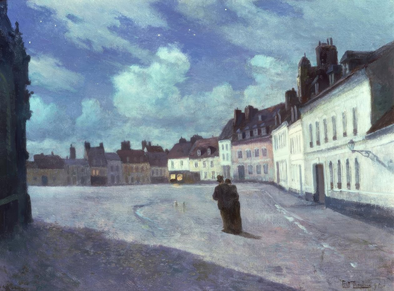 Coloque em uma cidade à noite de Fritz Thaulow
