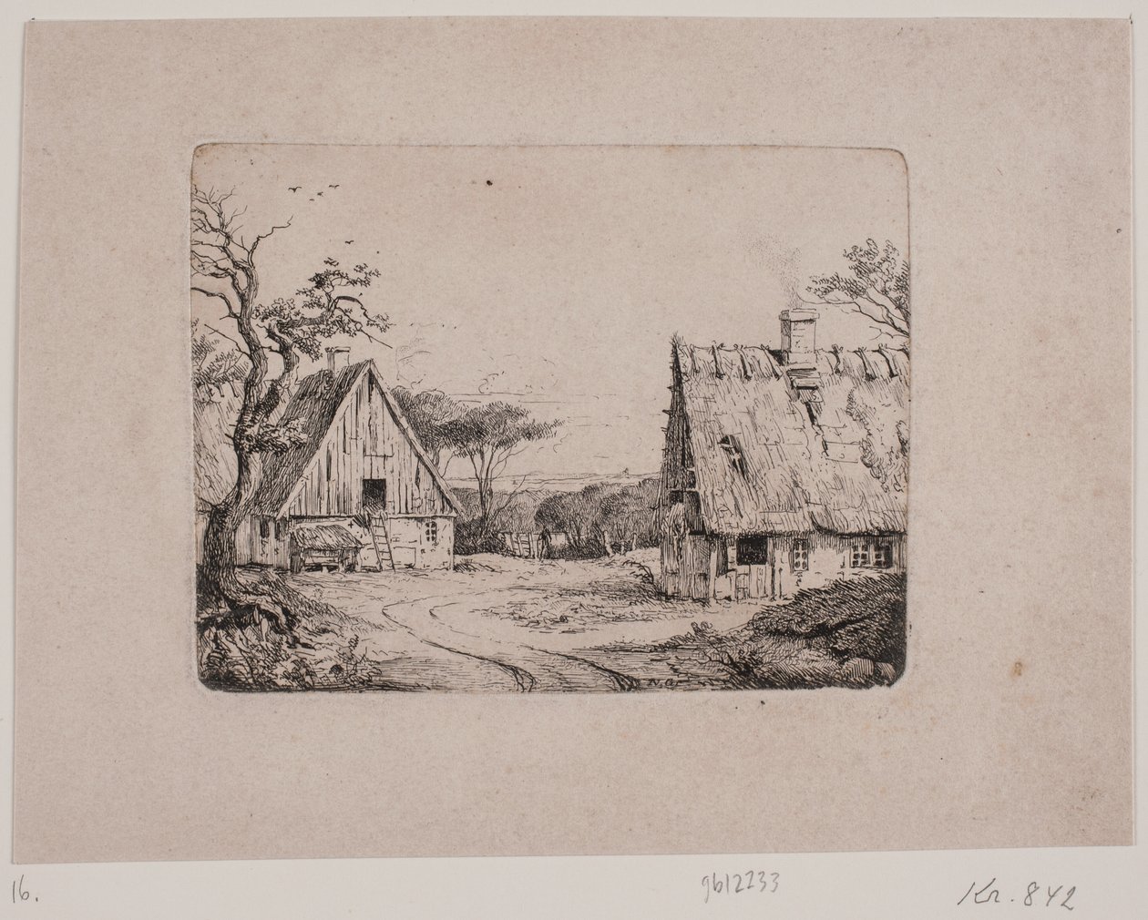 Paisagem com duas casas de fazenda de Frits Grove