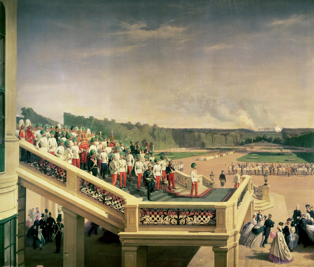 Banquete do tribunal nos jardins do Palácio de Schonbrunn, por ocasião do aniversário da Ordem Militar de Theresa, 1865 de Fritz L