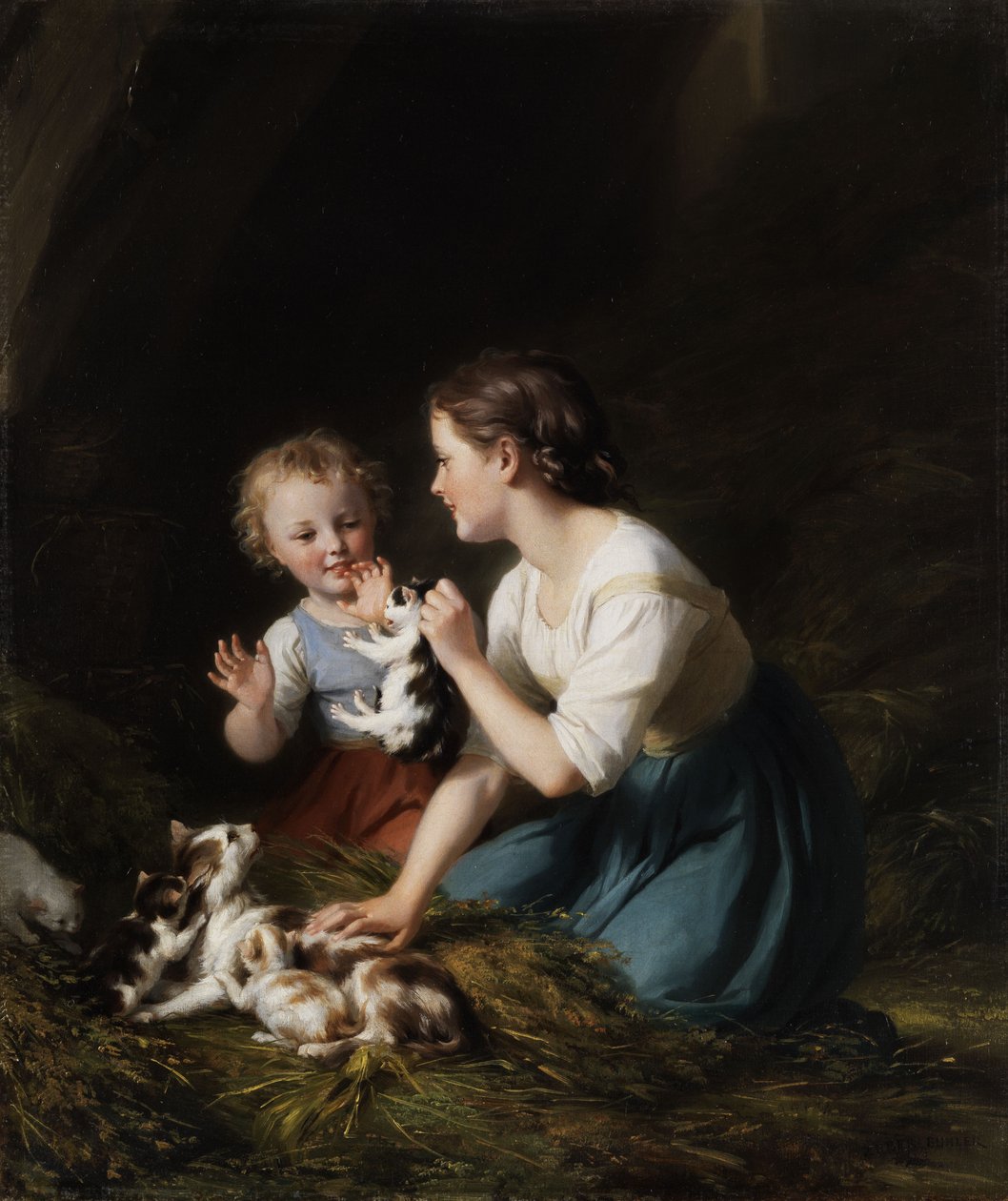 Crianças com gatinhos de Fritz Zuber Buhler