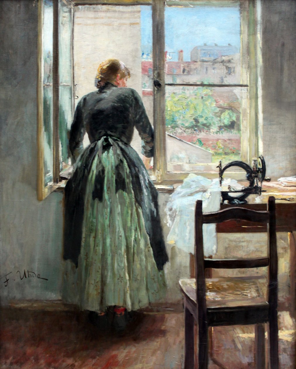 Na janela (costureira olhando pela janela) de Fritz von Uhde