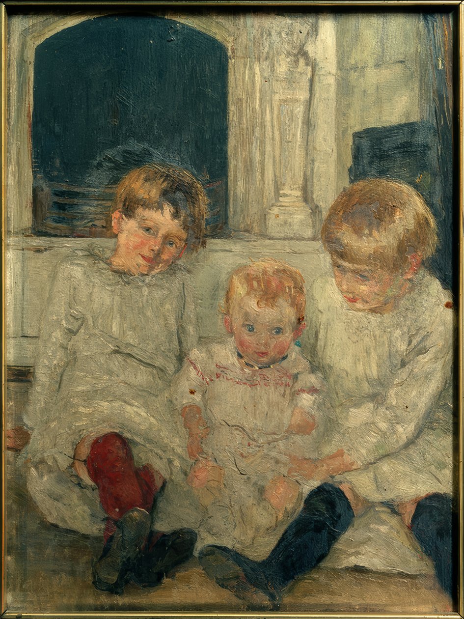 As três filhas do artista em frente à lareira de Fritz von Uhde