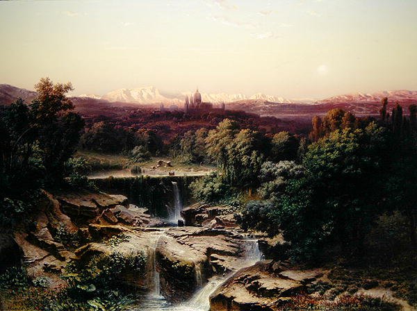 Vista do Mosteiro Real de San Lorenzo de El Escorial (óleo sobre tela) de Fritz Bamberger