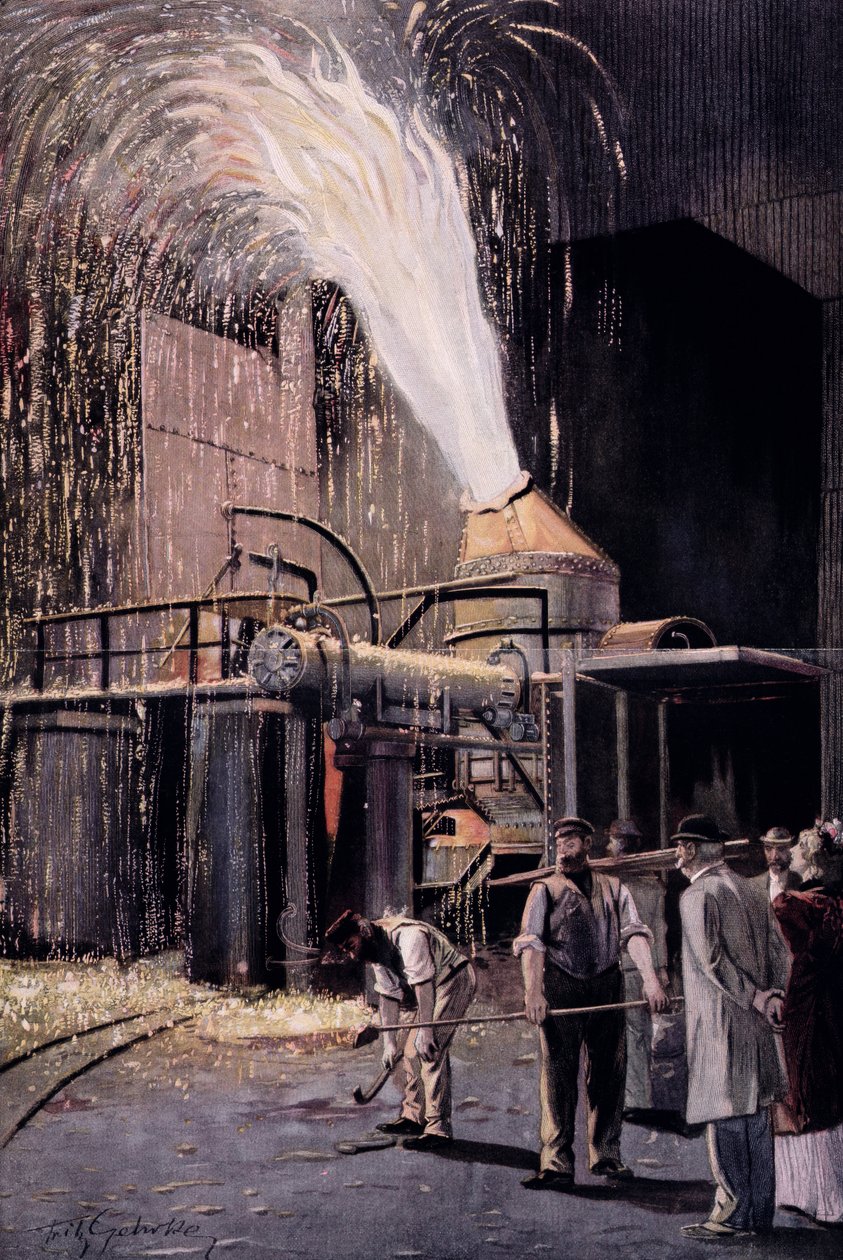 O processo Bessemer para a produção em massa de aço, desenvolvido por Sir Henry Bessemer (1813-98) de Fritz Gehrke
