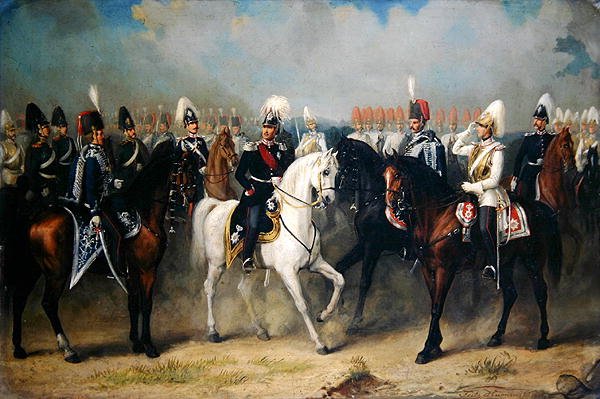 O eleitor Friedrich Wilhelm I de Hessen-Kassel com os seus oficiais na Parade de Fritz Hummel
