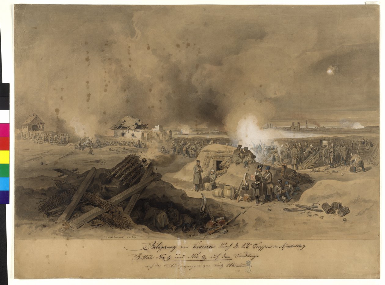 Cerco de Komorn pelas tropas do K. K. em abril de 1849 (aguarela sobre papel) de Fritz L