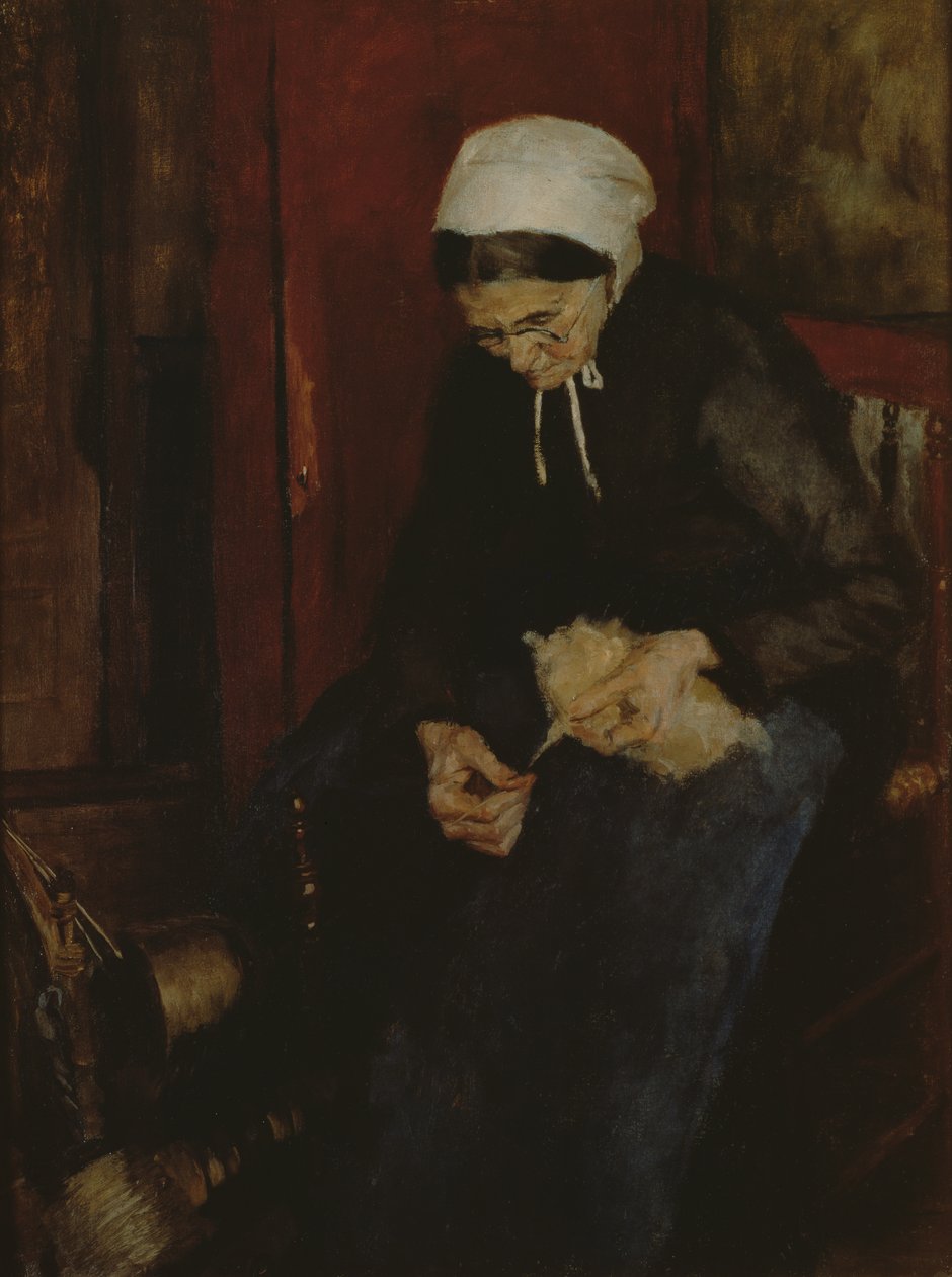 Velha senhora a fiar lã de Fritz Mackensen