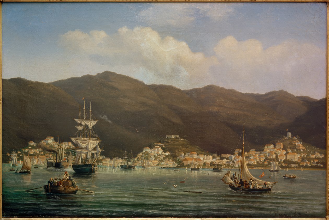 Vista do porto de Saint Thomas de Fritz Melbye