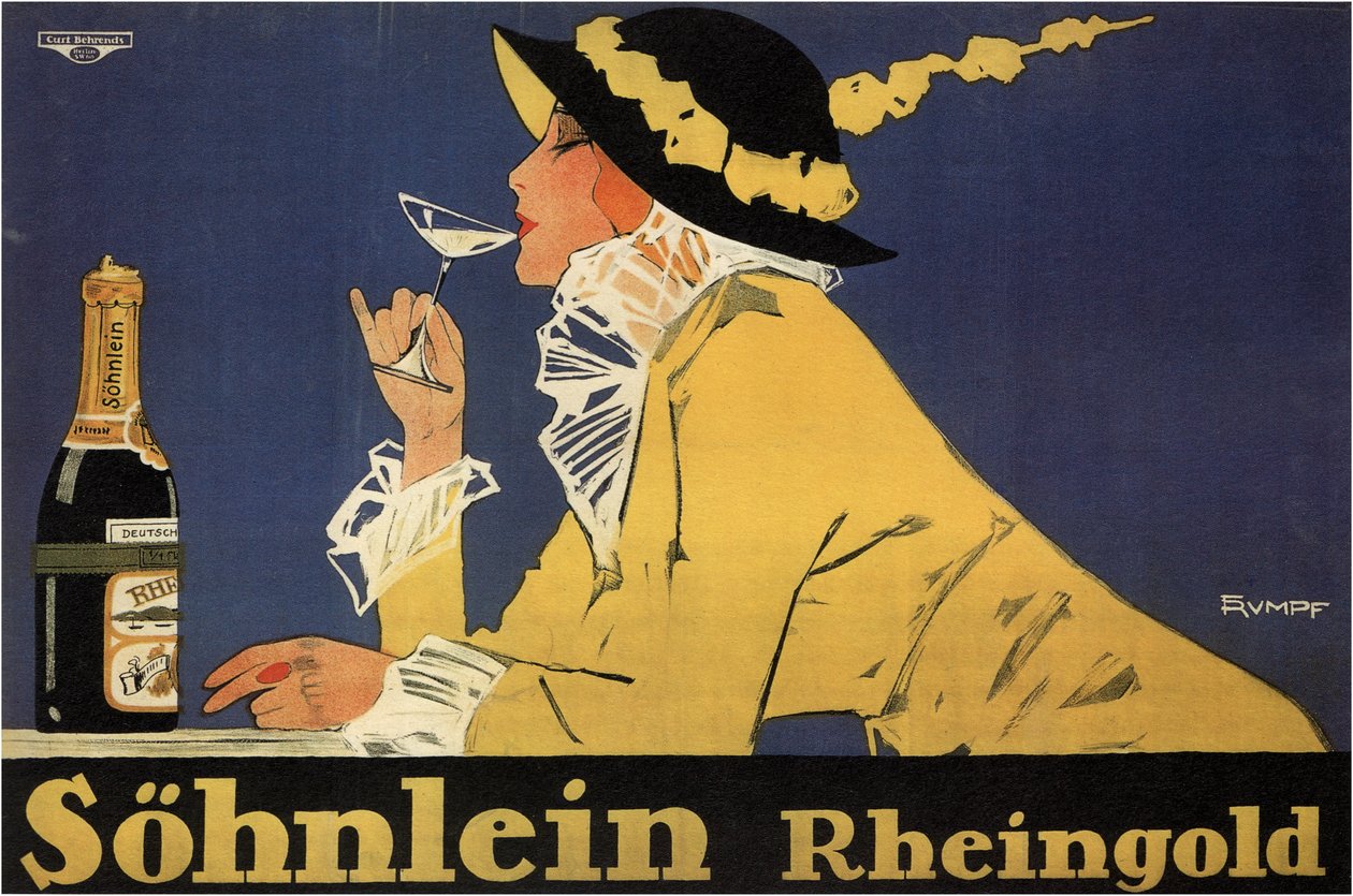 publicidade para vinho espumante Sohnlein Rheingold de Fritz Rumpf