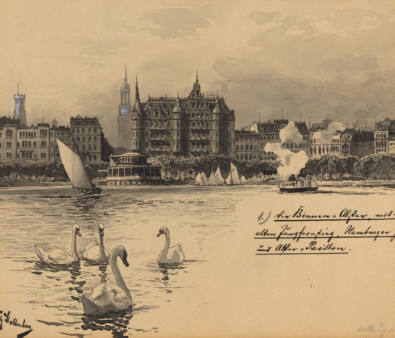 Binnenalster com Jungfernstieg de Fritz Stoltenberg