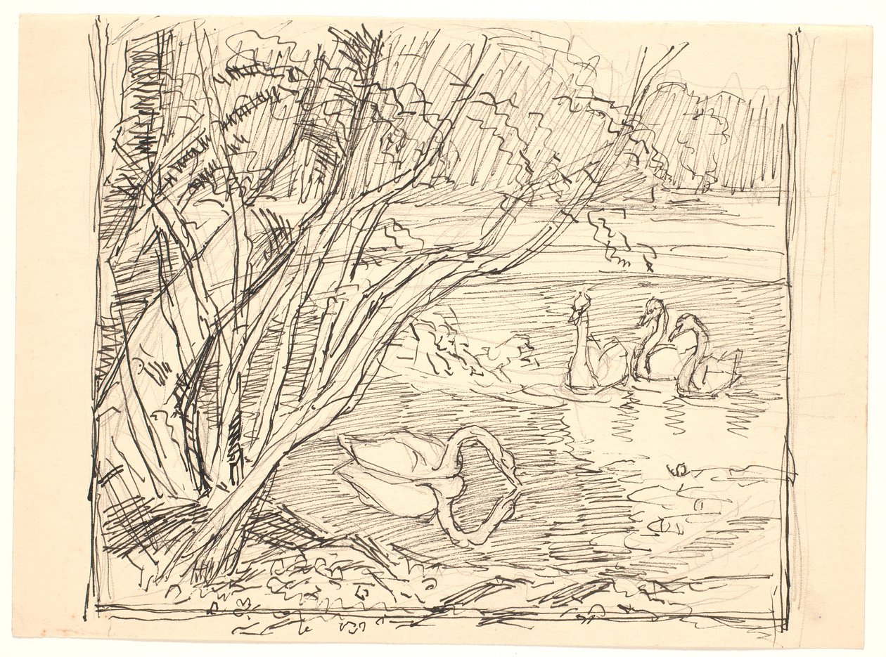 Um lago com quatro cisnes de Fritz Syberg
