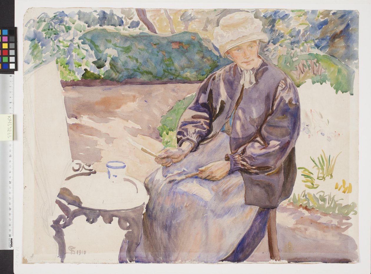 A esposa do artista, a pintora Anna Syberg, no jardim do ferreiro de Fritz Syberg