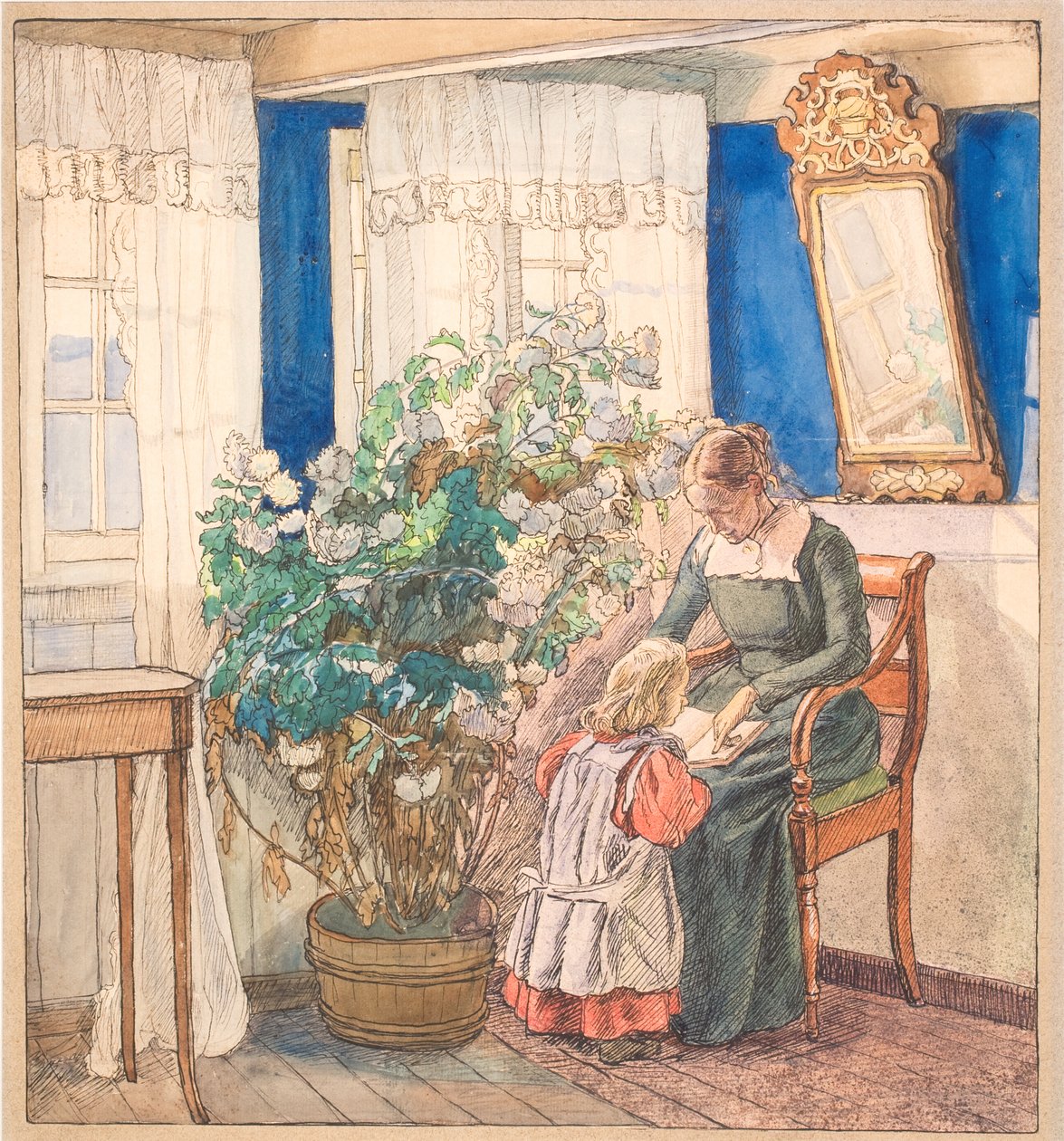 Mãe e filho olhando fotos (Anna e Hans Syberg) de Fritz Syberg