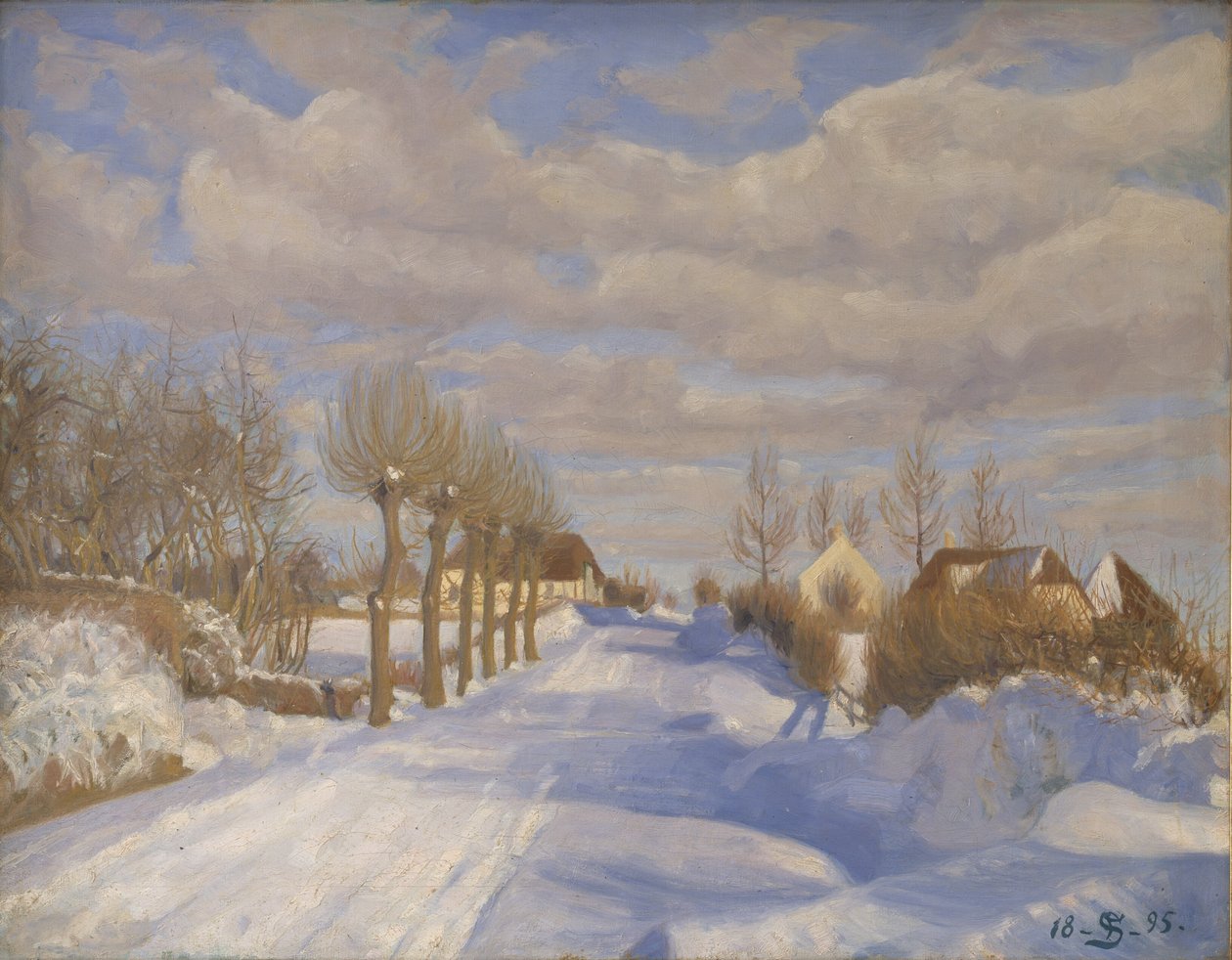Estrada coberta de neve na luz do sol de Fritz Syberg