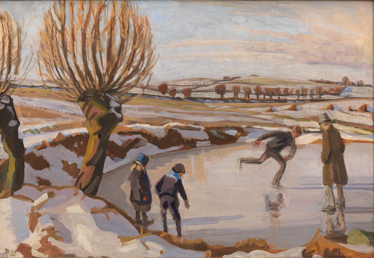 O inverno chegou. Paisagem com patinadores de Fritz Syberg