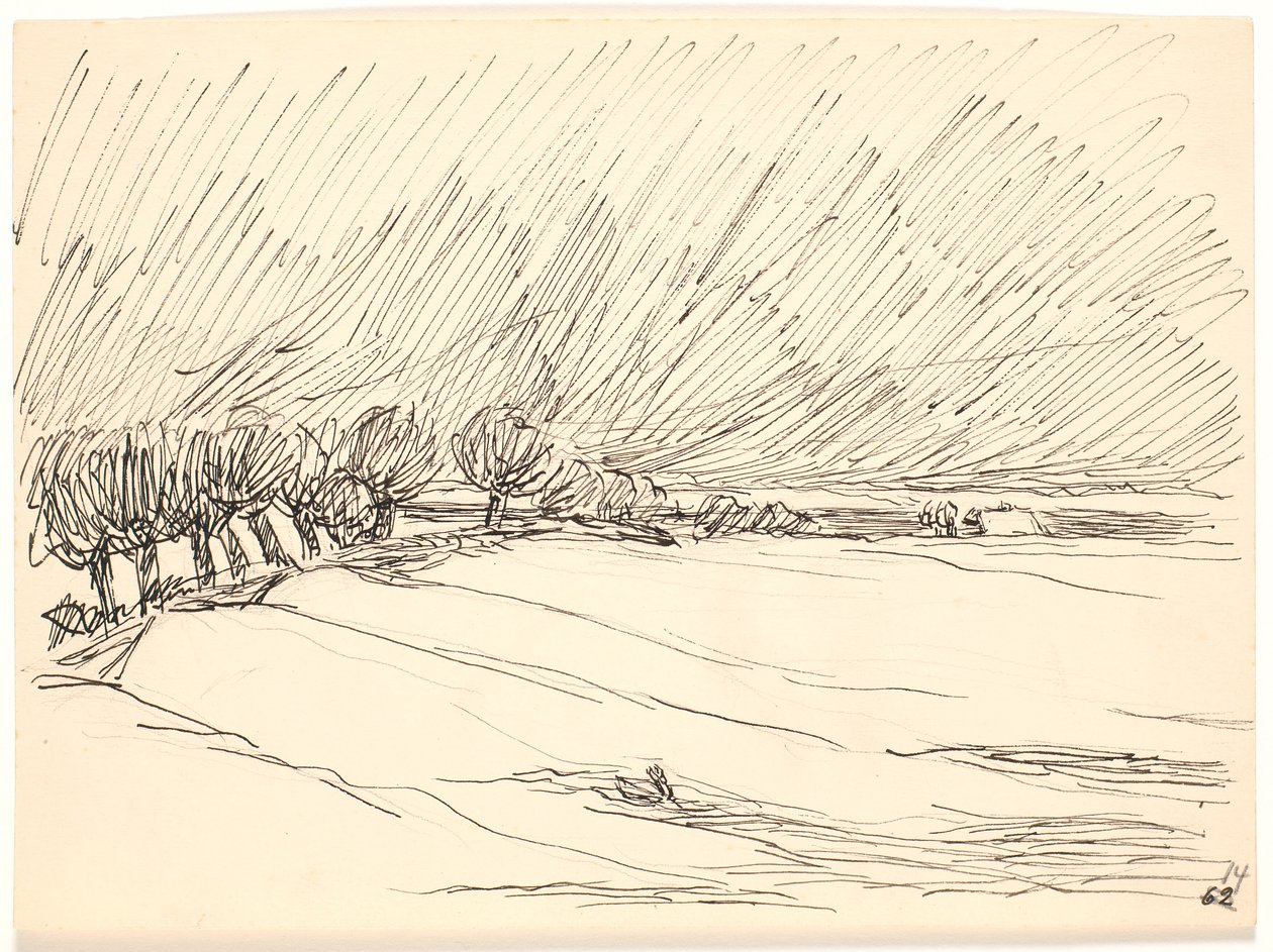 Paisagem de inverno com álamos de Fritz Syberg