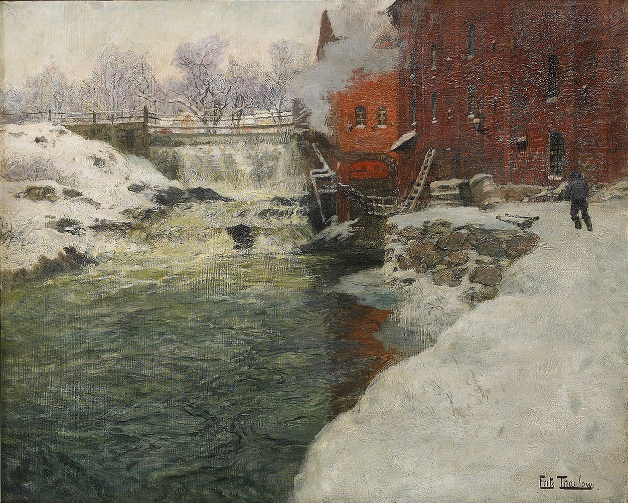Fábrica de telas pelo rio Aker Kristiania, c. 1890 de Fritz Thaulov