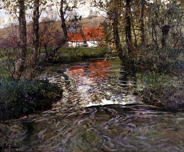 Construção junto ao rio de Fritz Thaulow