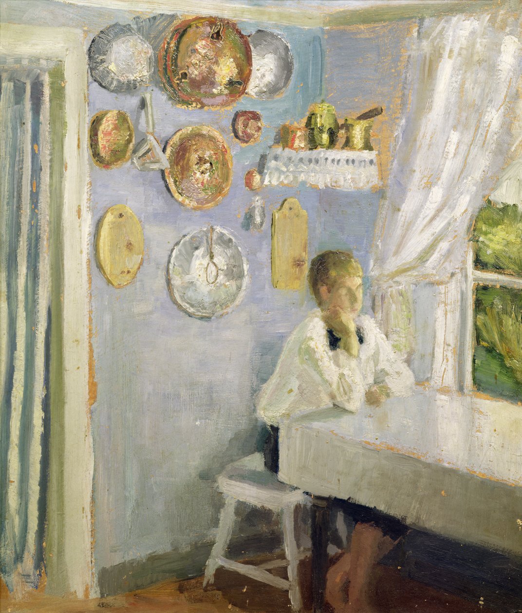 Harald na mesa do café da manhã, c.1900 (óleo no painel) de Fritz Thaulow