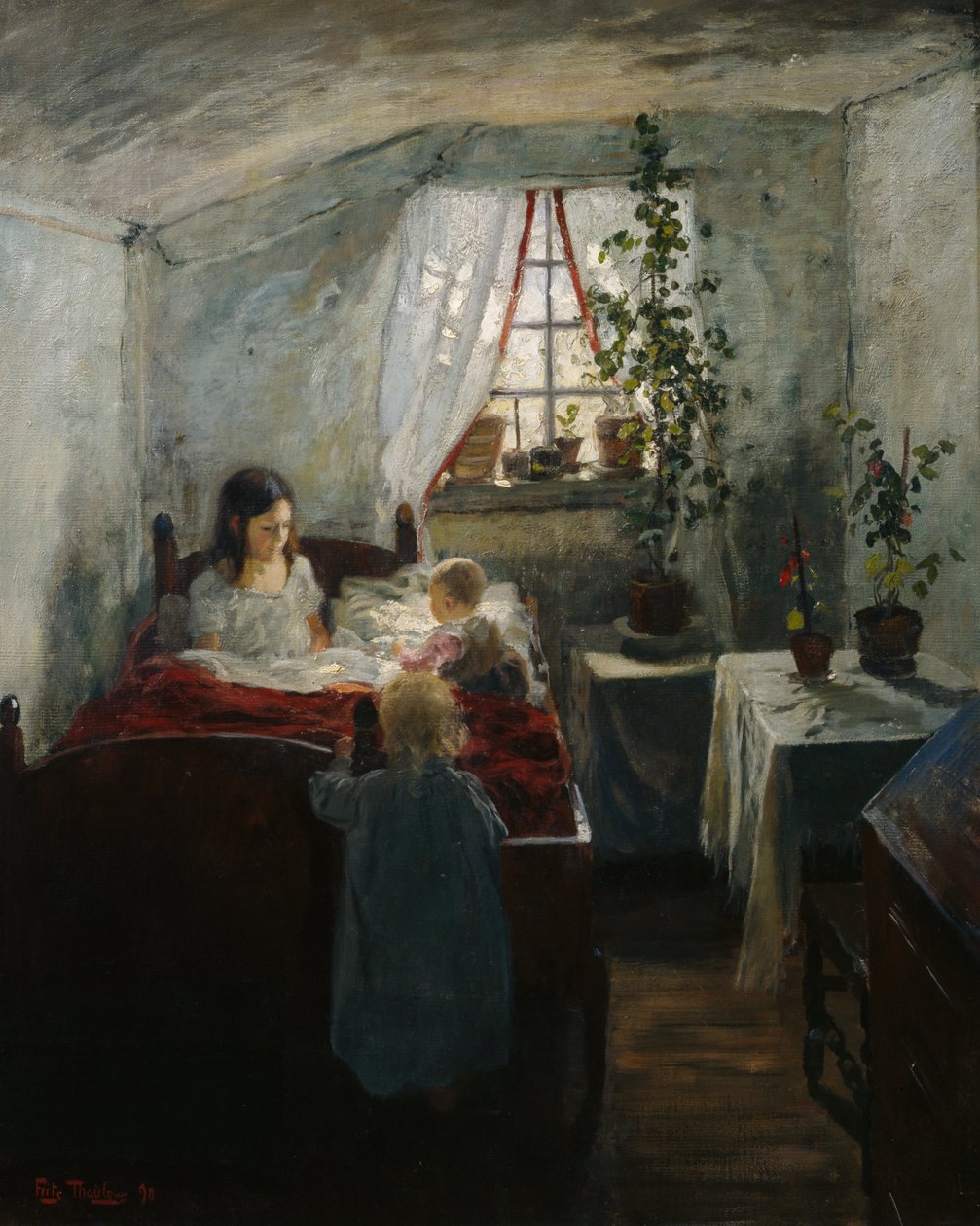 Interior com crianças de Fritz Thaulow