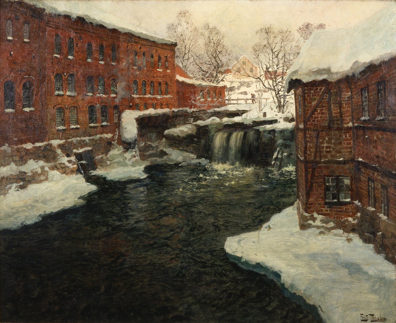 Cena de moinho, c.1885-90 (óleo sobre tela) de Fritz Thaulow