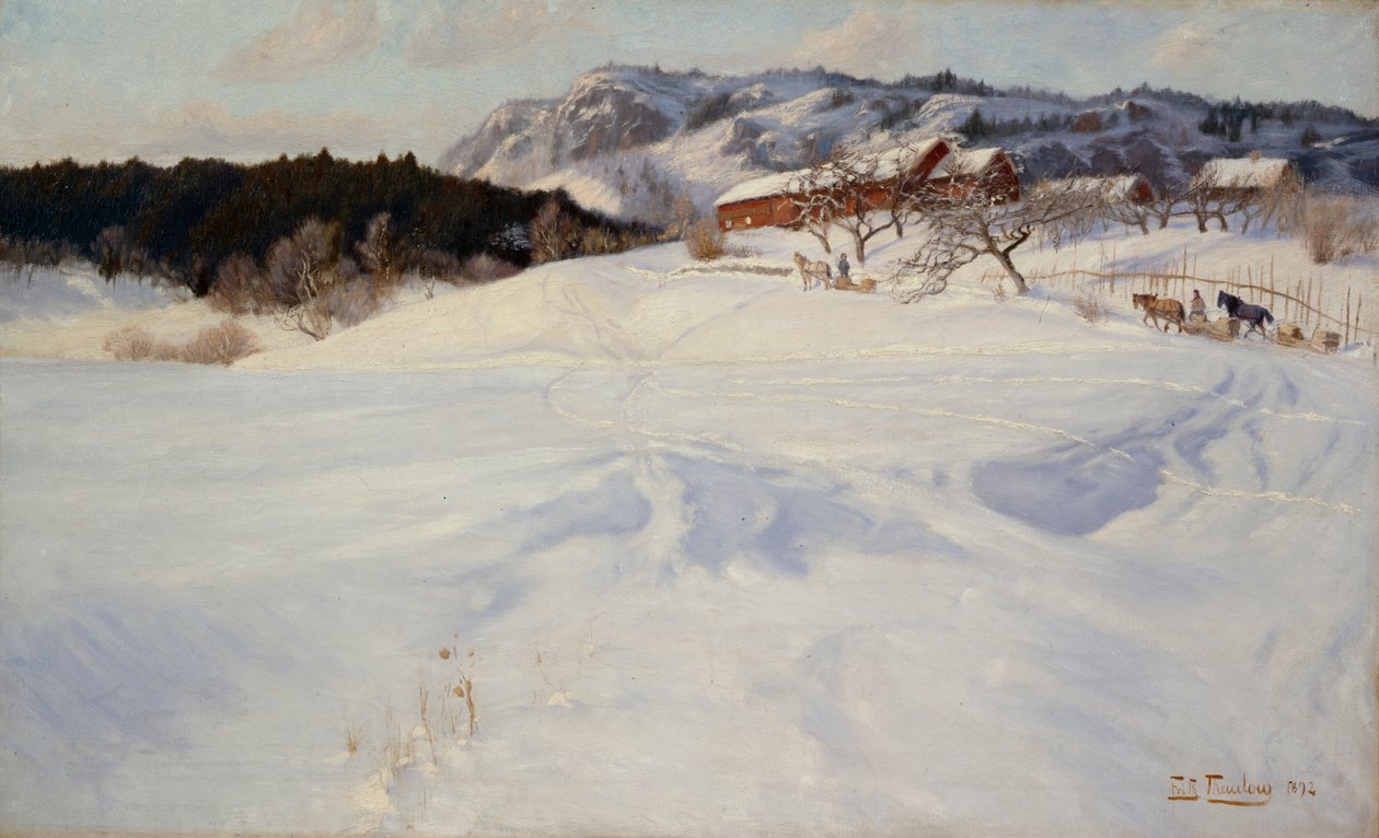Cena de neve com trenó, Fleksum de Fritz Thaulow