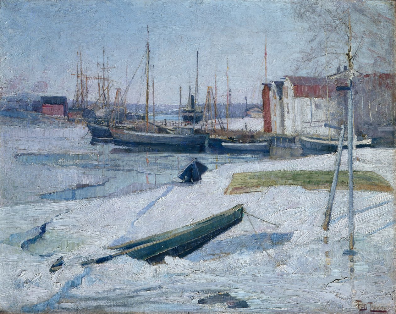 Inverno no porto, fiorde de Oslo de Fritz Thaulow