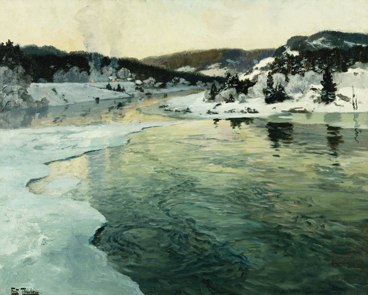 Inverno no rio Mesna, perto de Lillehammer, c. 1905-06 de Frits Thaulow