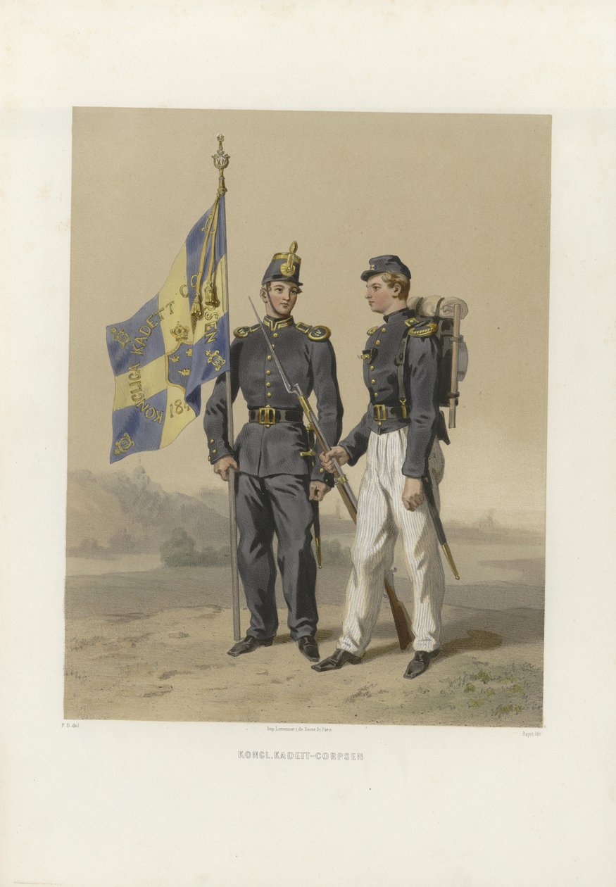 Ilustração retirada do livro Svenska och norska arméerna, samt flottorna i deras nuvarande uniformização por Dardel, Fritz von og utgitt av Bonnier (se, 1863) de Fritz von Dardel