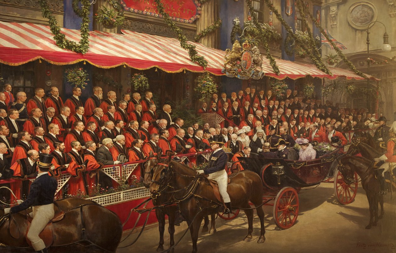 O Rei Eduardo VII Conferindo a Honra de Cavaleiro ao Vereador Eduardo B. James na Casa do Conselho, 9 de julho de 1908 de Fritz von Kamptz