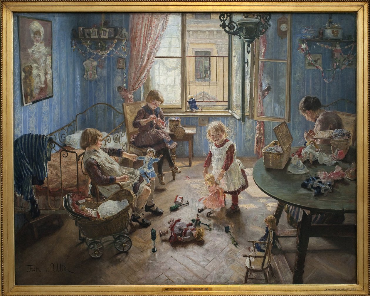 Jardim de Infância. Pintura de Fritz von Uhde (1848-1911), óleo sobre tela de Fritz von Uhde
