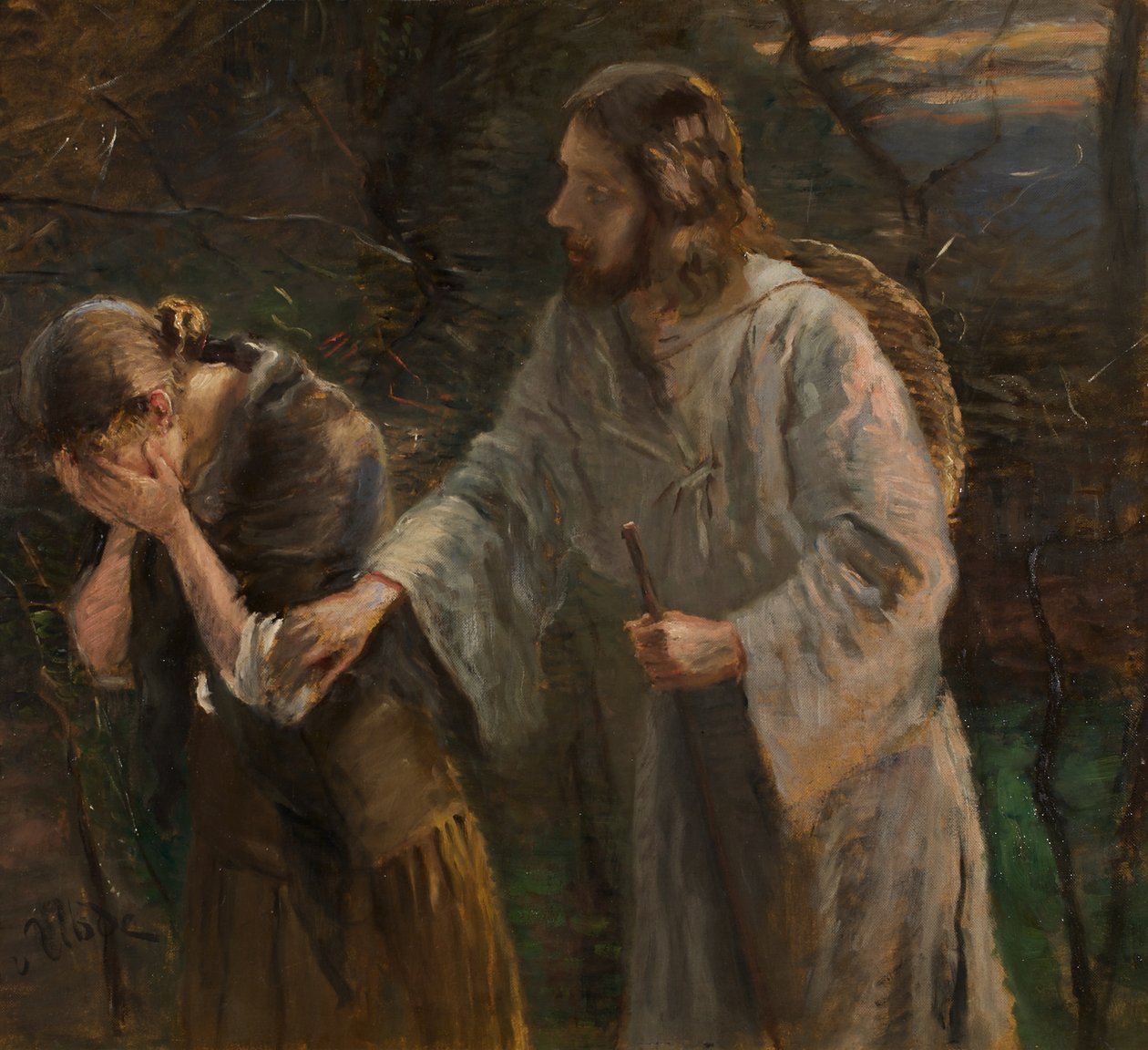 mulher, por que você está chorando? de Fritz von Uhde