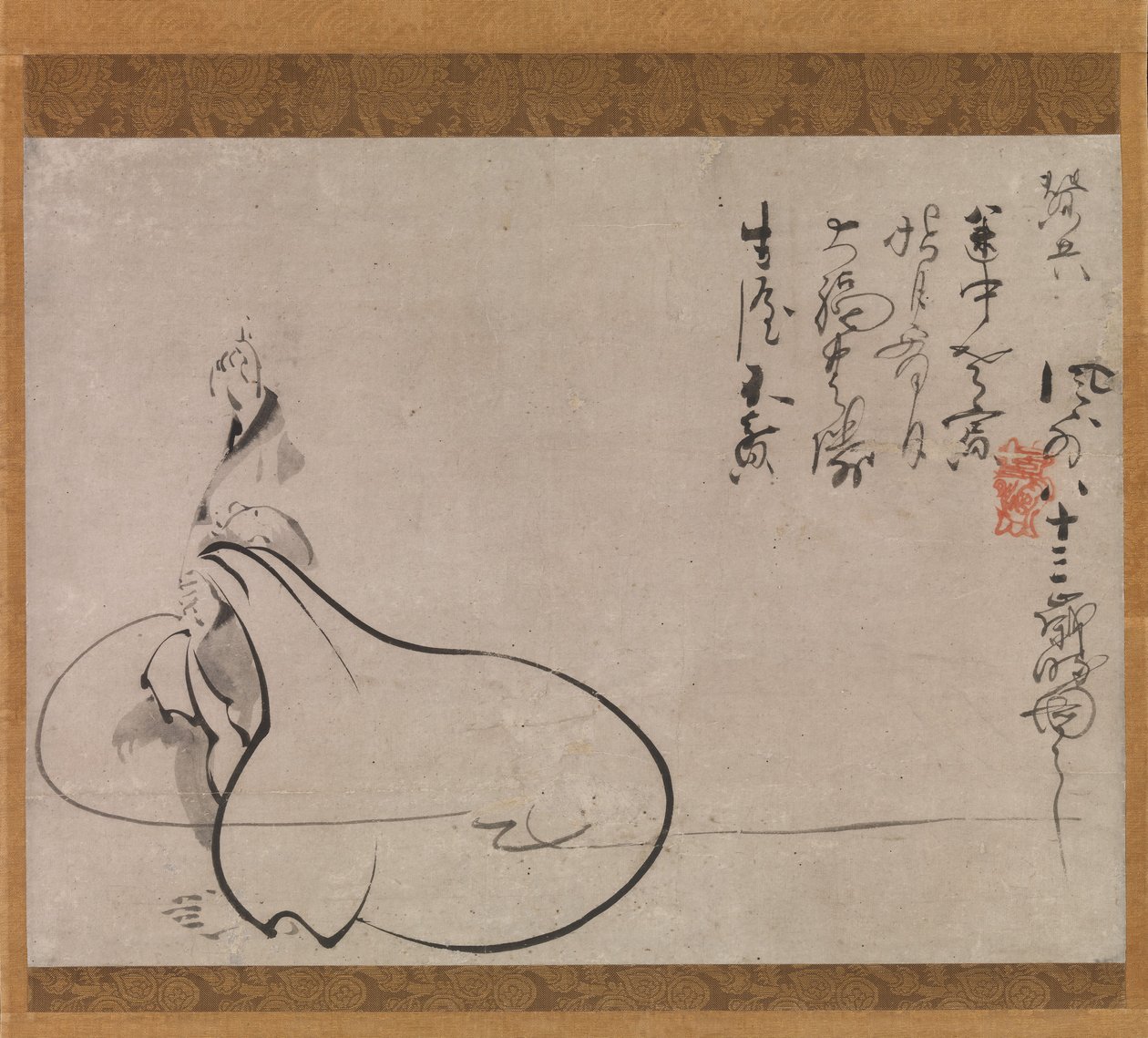 Hotei apontando para a lua, 1650. de Fugai Ekun