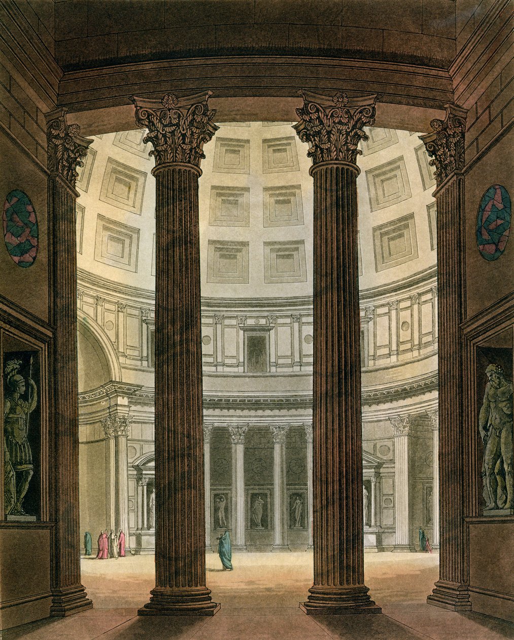 Interior do Panteão, Roma, de Le Costume Ancien et Moderne por Jules Ferrario, gravado por G. Castellini, publicado c.1820s-30s de Fumagalli