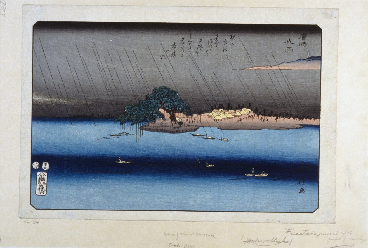 Chuva nocturna em Karasaki de Fusatane Utagawa