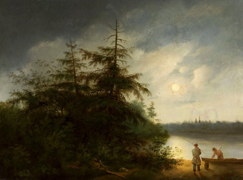 Paisagem noturna com pescadores. de Fyodor Alekseyev