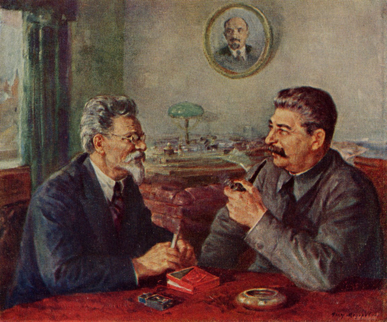 Joseph Stalin (1879-1953) e Mikhail Ivanovitch Kalinin (1875-1946) de Fyodor Alexandrovich Modorov