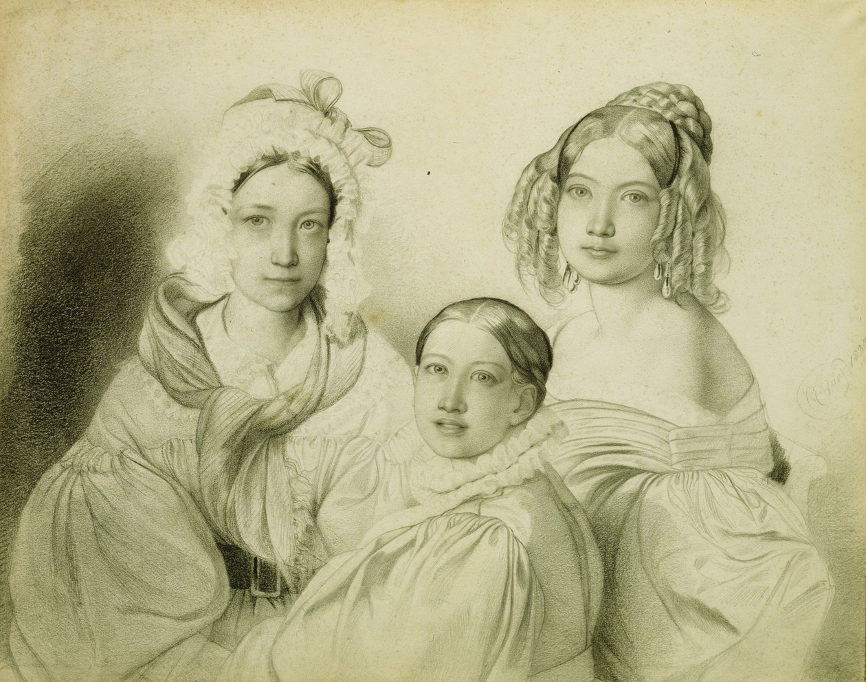 Retrato das Condessas Praskovia, Nadezhda e Maria Vyazemsky, 1835 de Fyodor Antonovich Bruni