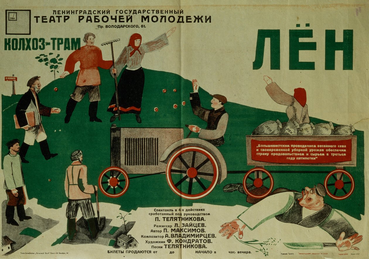 Cartaz para a peça de teatro Flax, 1931 de Fyodor Filippovich Kondratov