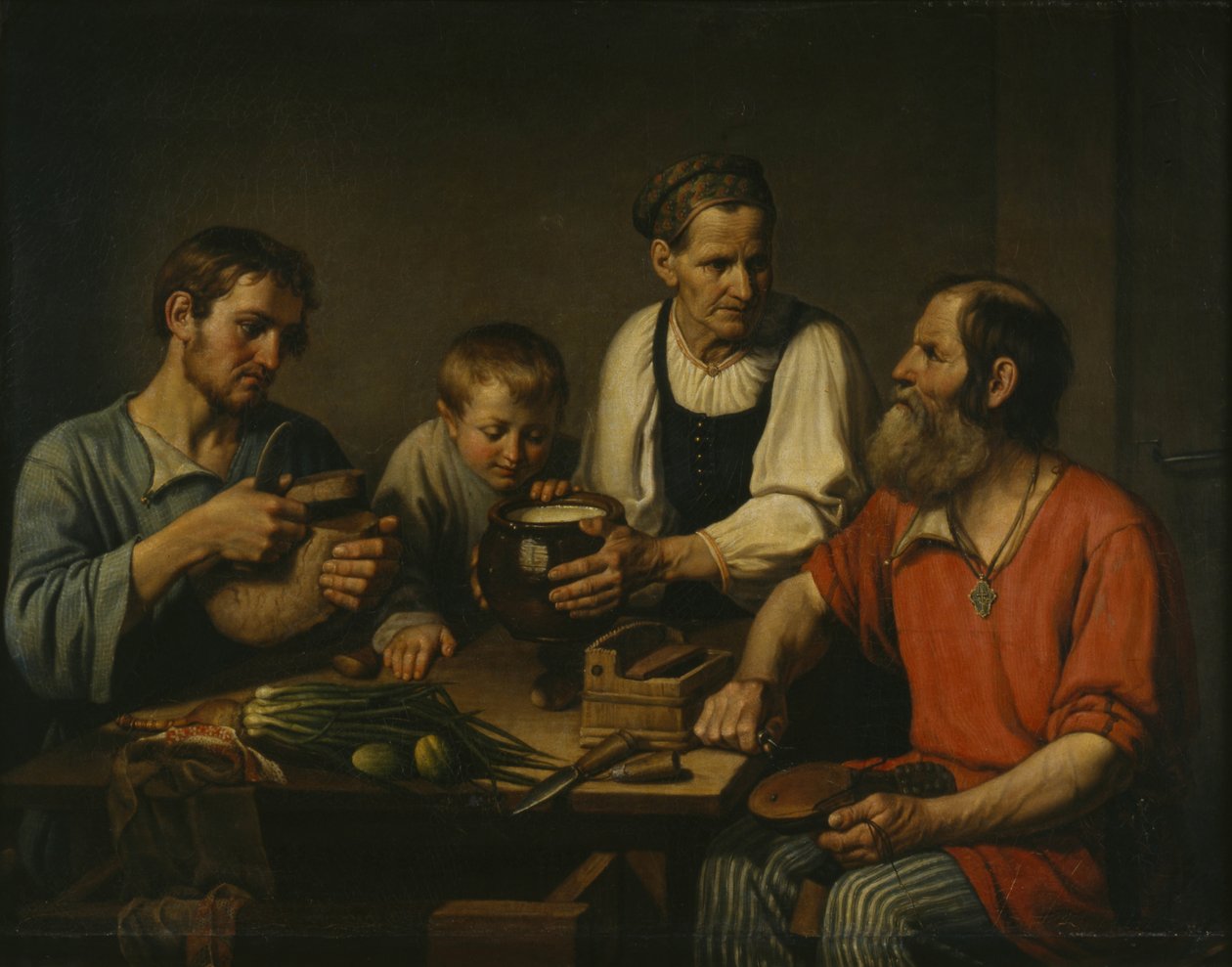 Família camponesa antes do jantar, 1824 de Fyodor Grigoryevich Solntsev