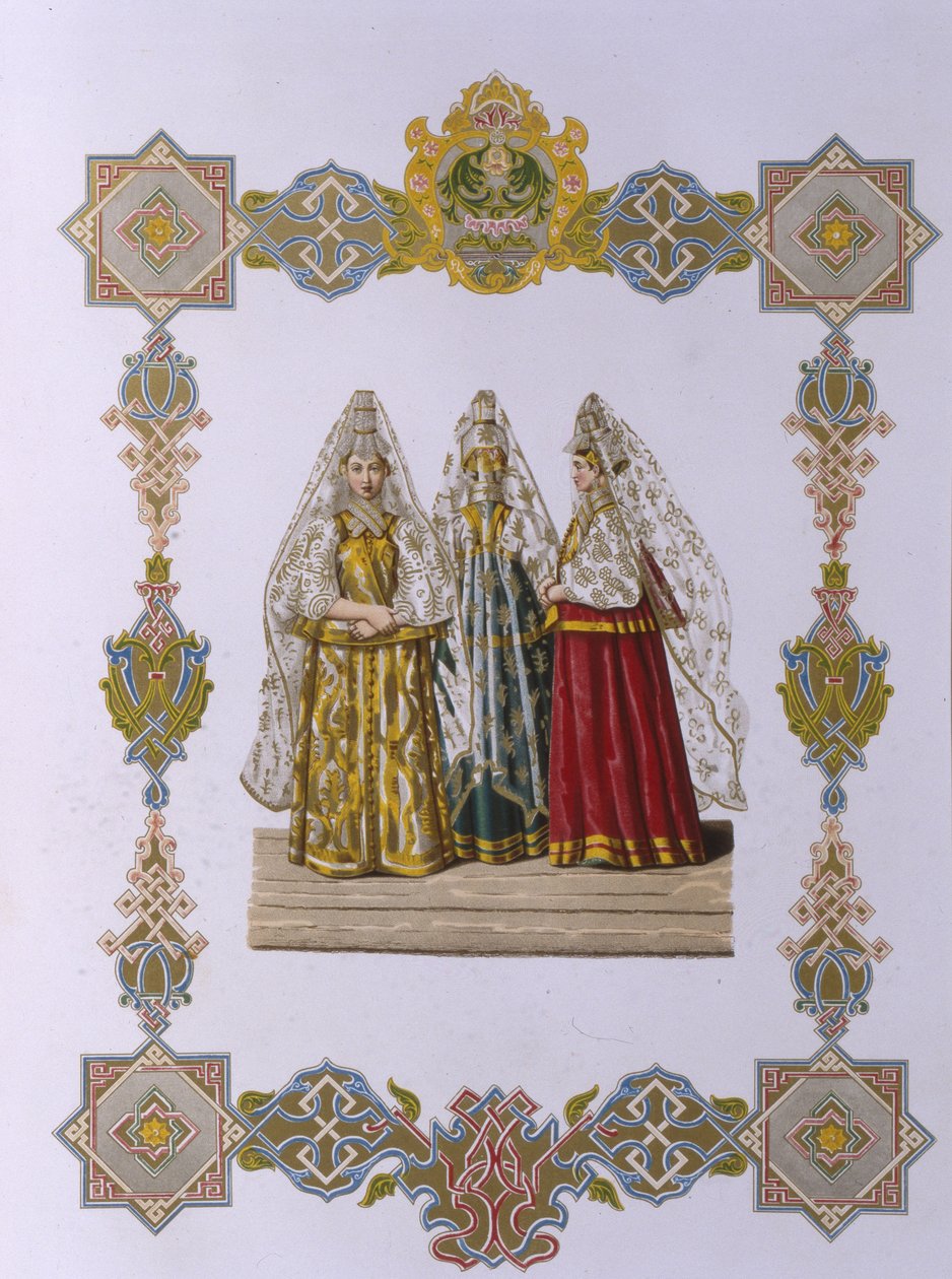 Trajes de verão para mulheres de Torzhok Da série Clothing of the Russian state, 1851 de Fyodor Grigoryevich Solntsev
