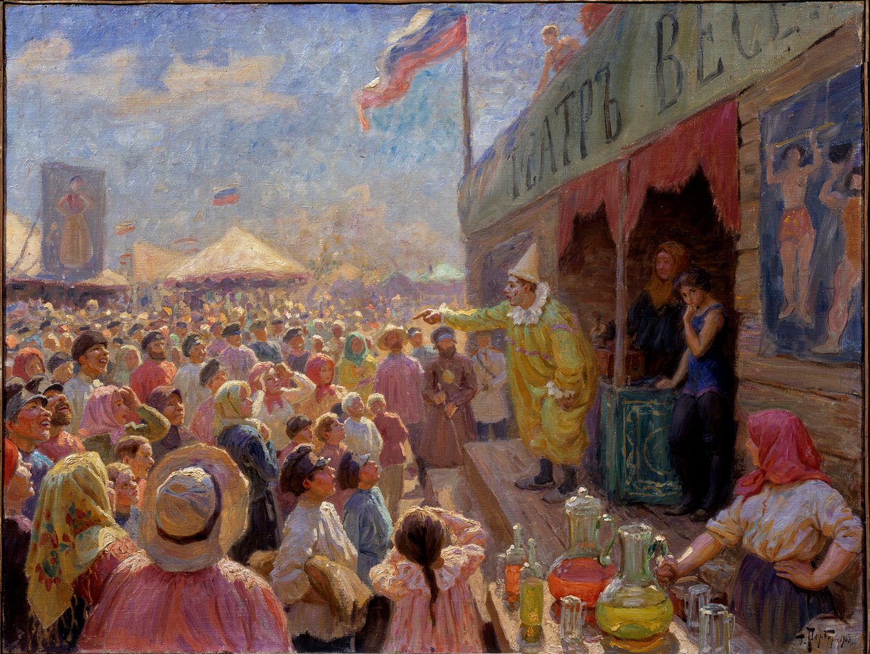 Uma feira - Uma feira - Pintura de Fyodor Ivanovich Rerberg (1865-1938), óleo sobre tela de Fyodor Ivanovich Rerberg