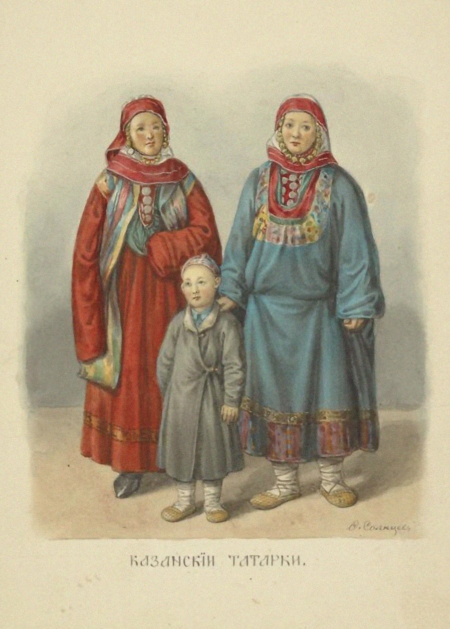 Kazan Tatar Women, ilustração da série Roupas do Estado Russo, 1869 de Fyodor Grigoryevich Solntsev