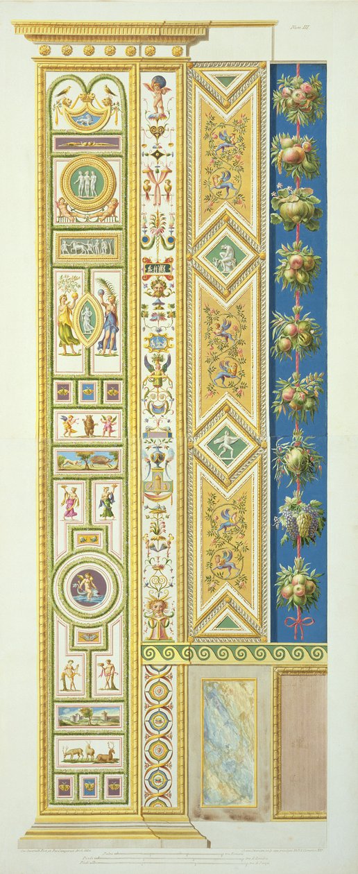 Painel do Rafael no Vaticano, de &39;Delle Loggie por Rafael no Vaticano&39;, gravado por Giovanni Ottaviani (c.1735-1808) publicado c.1772-77 (gravura colorida à mão) de G. and Camporesi, P. Savorelli