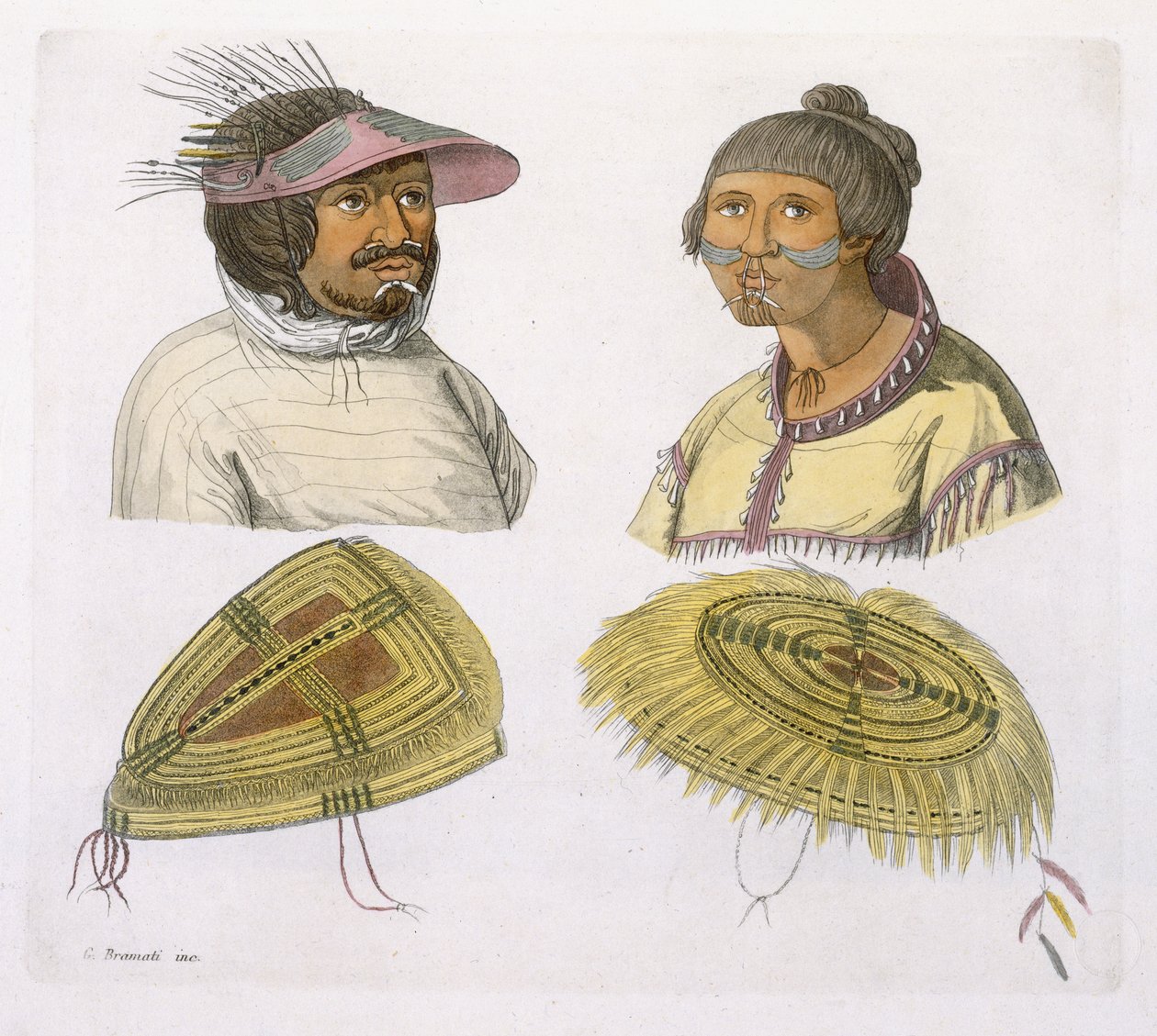 Esquimós da América do Norte (gravura colorida) de G. Bramati