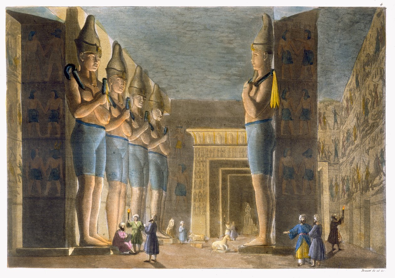 Templo de Ramsés II (1279-13 aC) Abu Simbel, Egito, placa 4 de &39;Le Costume Ancien et Moderne&39; de Jules Ferrario, publicado c.1820s-30s de G. Bramati