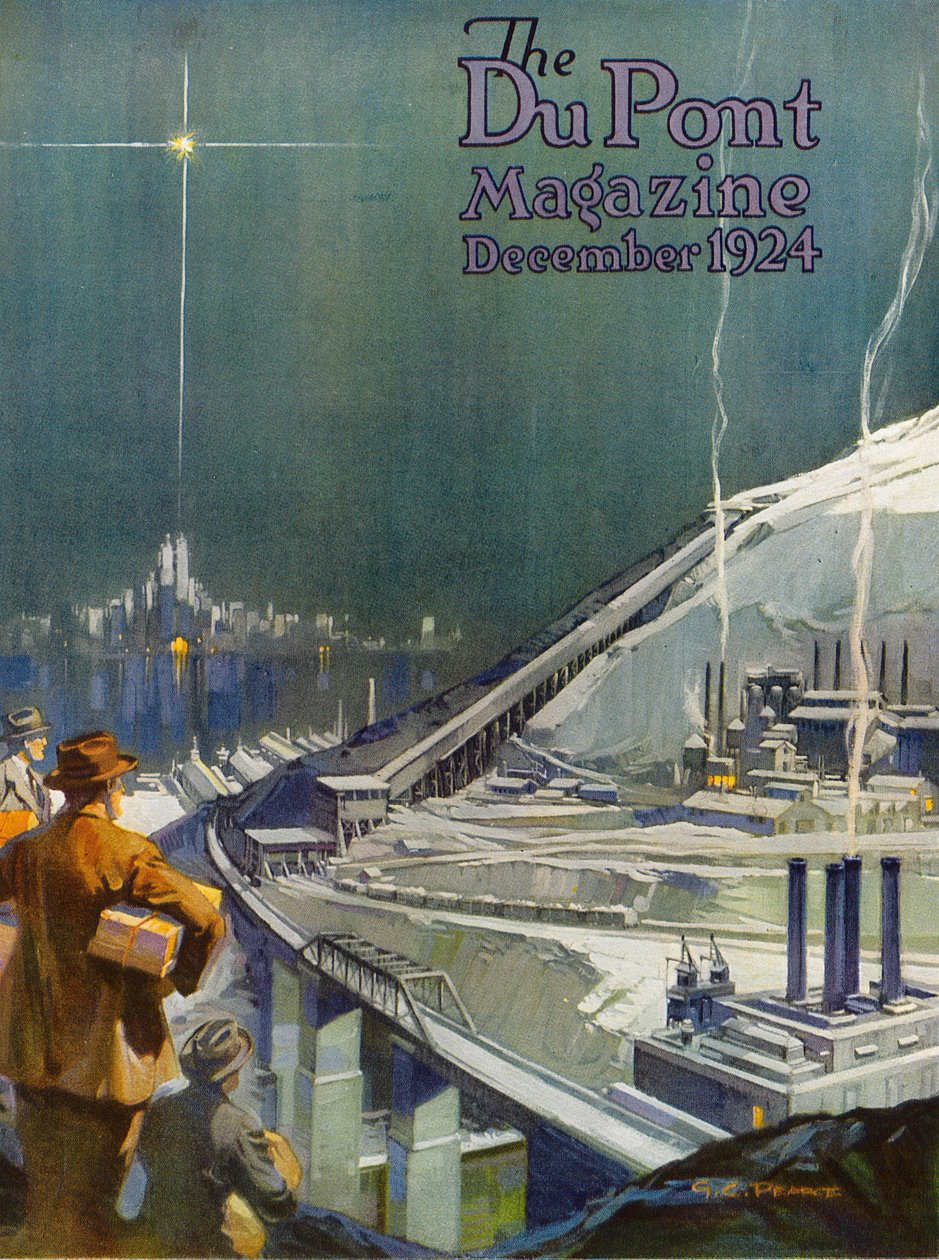 Engenharia com explosivos, capa da &39;DuPont Magazine&39;, dezembro de 1924 de G. C. Pearce