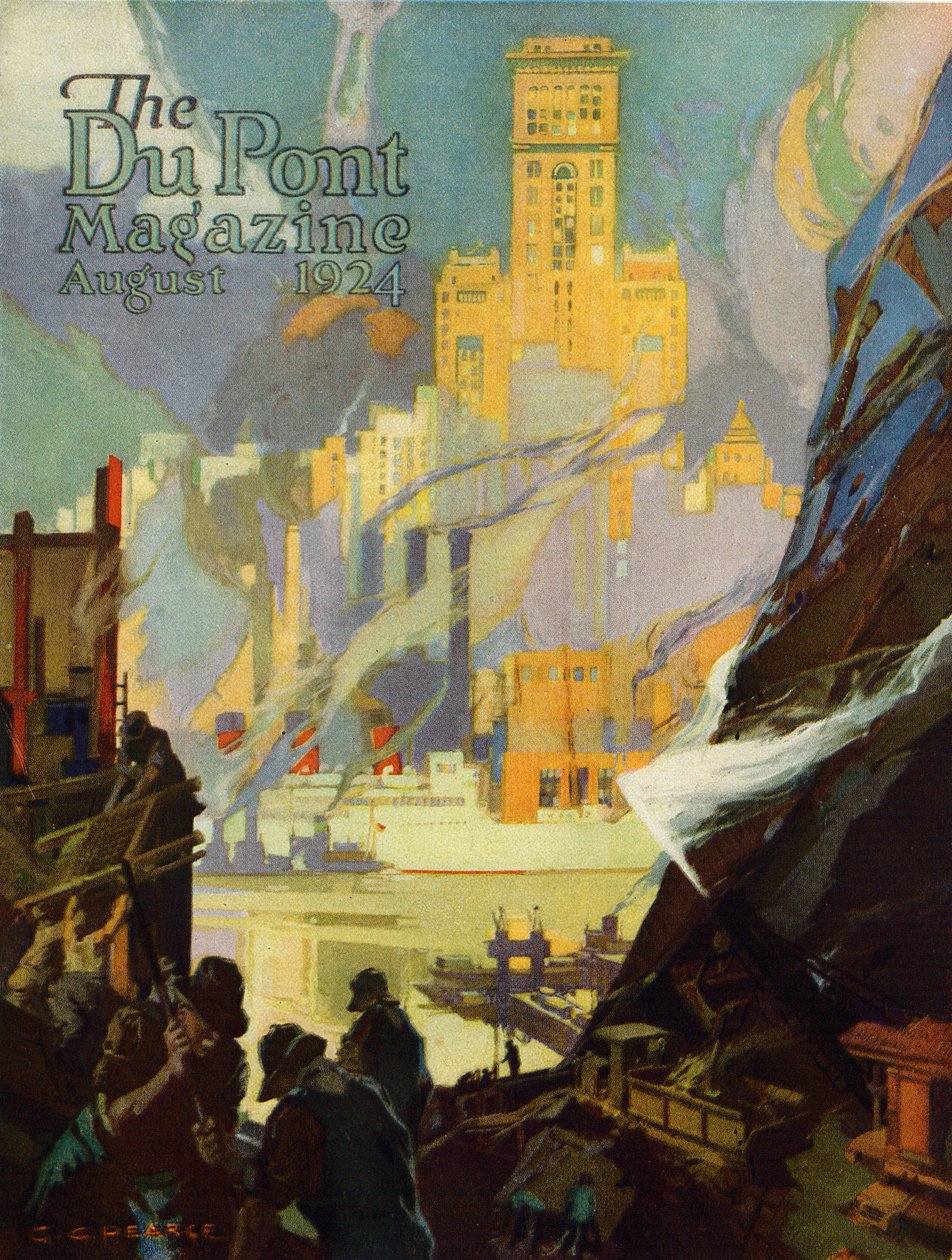 Abrindo uma nova mina em Illinois, capa da &39;DuPont Magazine&39;, agosto de 1924 de G. C. Pearce