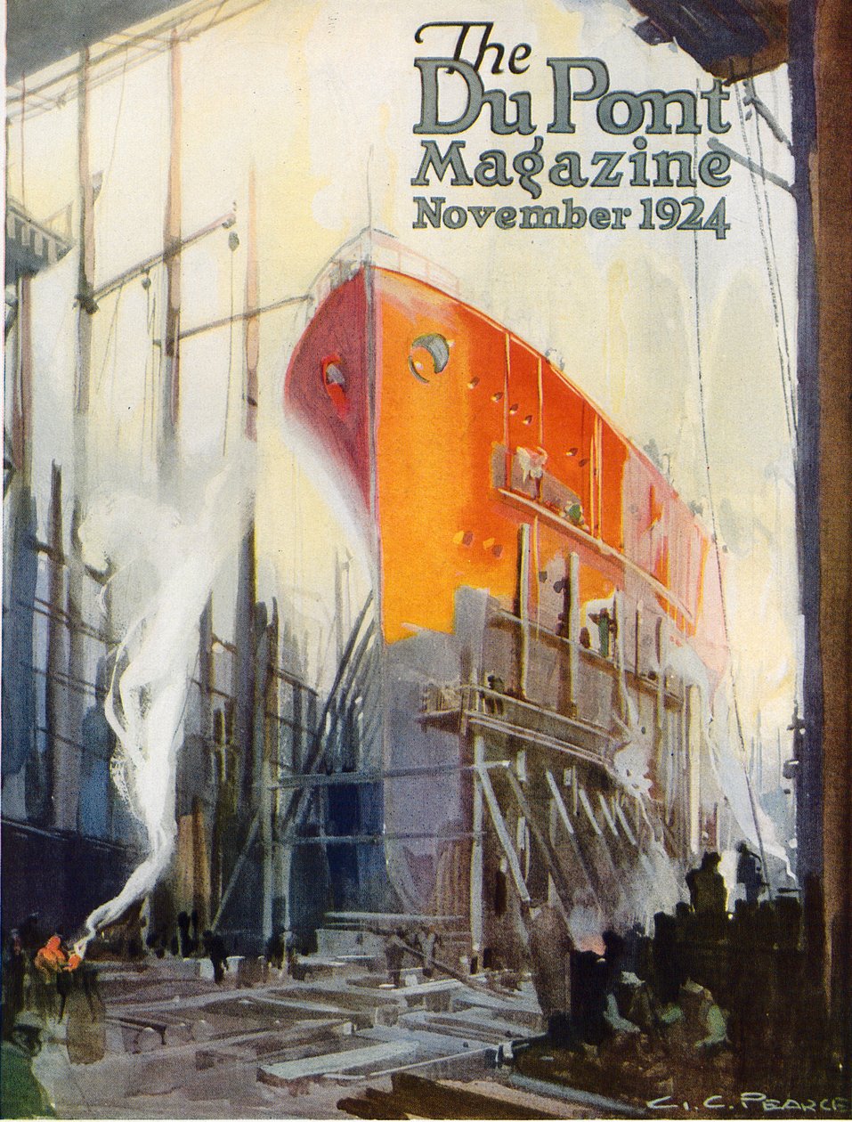 Construção de navios, capa da &39;DuPont Magazine&39;, novembro de 1924 de G. C. Pearce