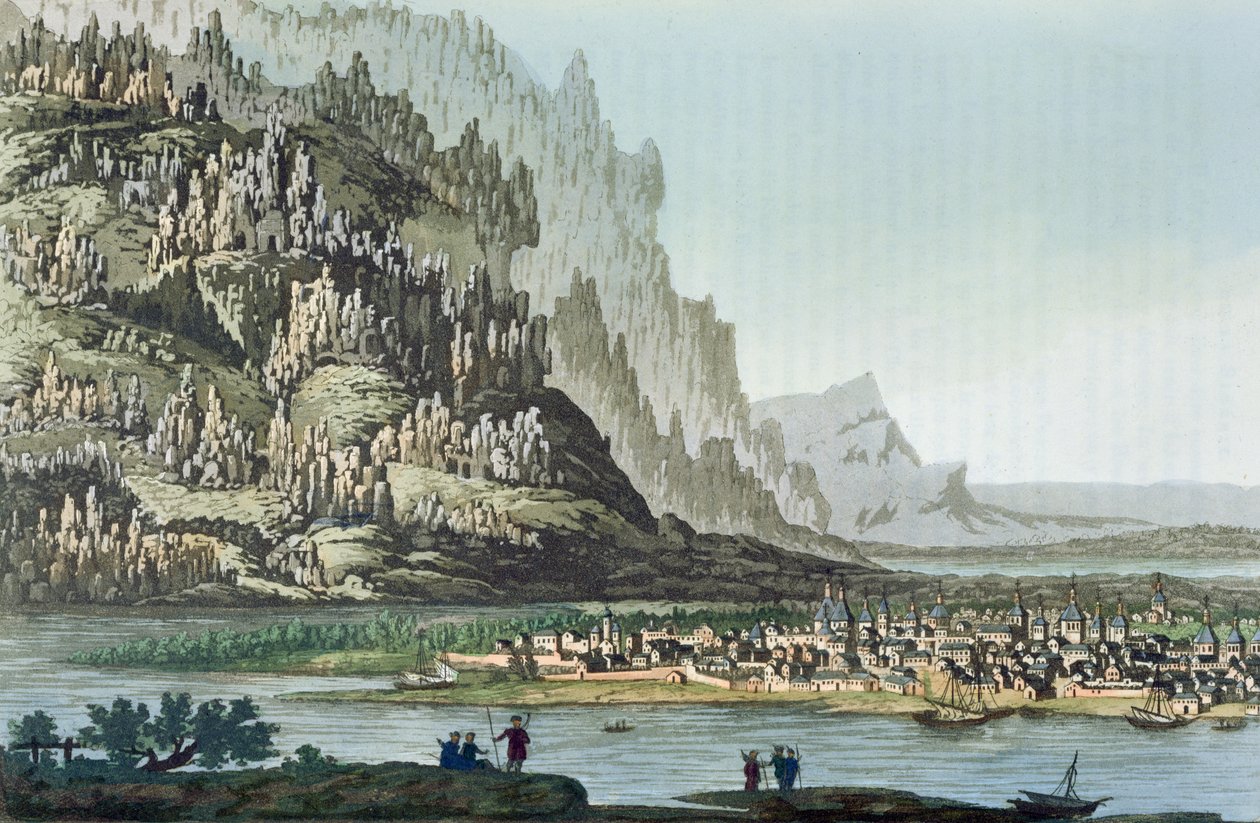 A cidade de Yakutsk, ilustração de &39;Le Costume Ancien ou Moderne&39; por Jules Ferrario, publicado em Milão c.1830 (gravura a cores) de G. Castellini